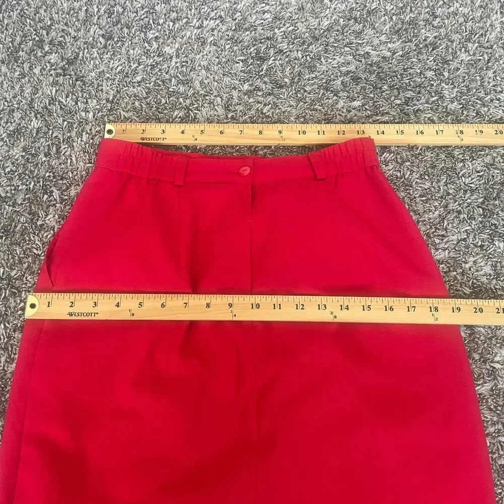 Vintage Pencil Skirt Size 12 Red Solid High Rise Midi Minimal Retro Career 90s